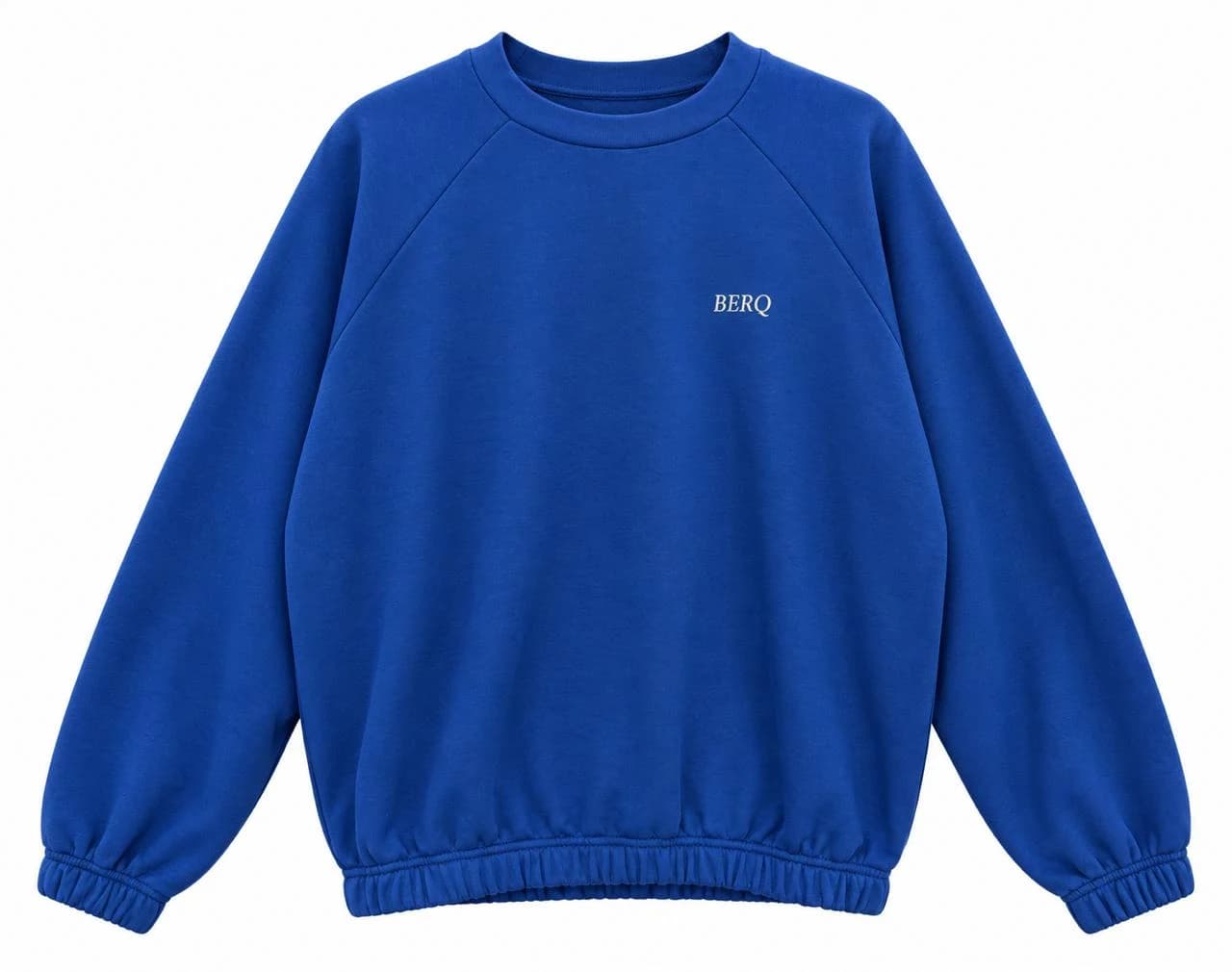 Front view of the cobalt BERQ sweatshirt